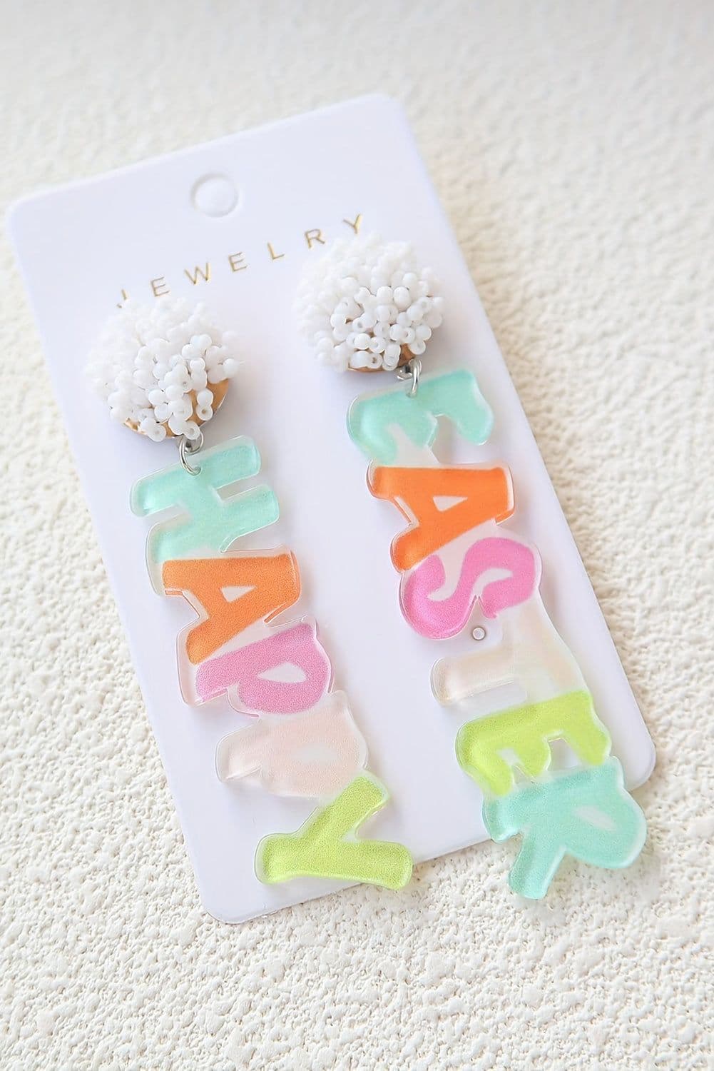 image-Pink Colorful HAPPY EASTER Drop Earrings