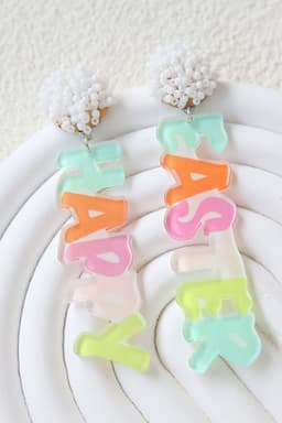 image-Pink Colorful HAPPY EASTER Drop Earrings