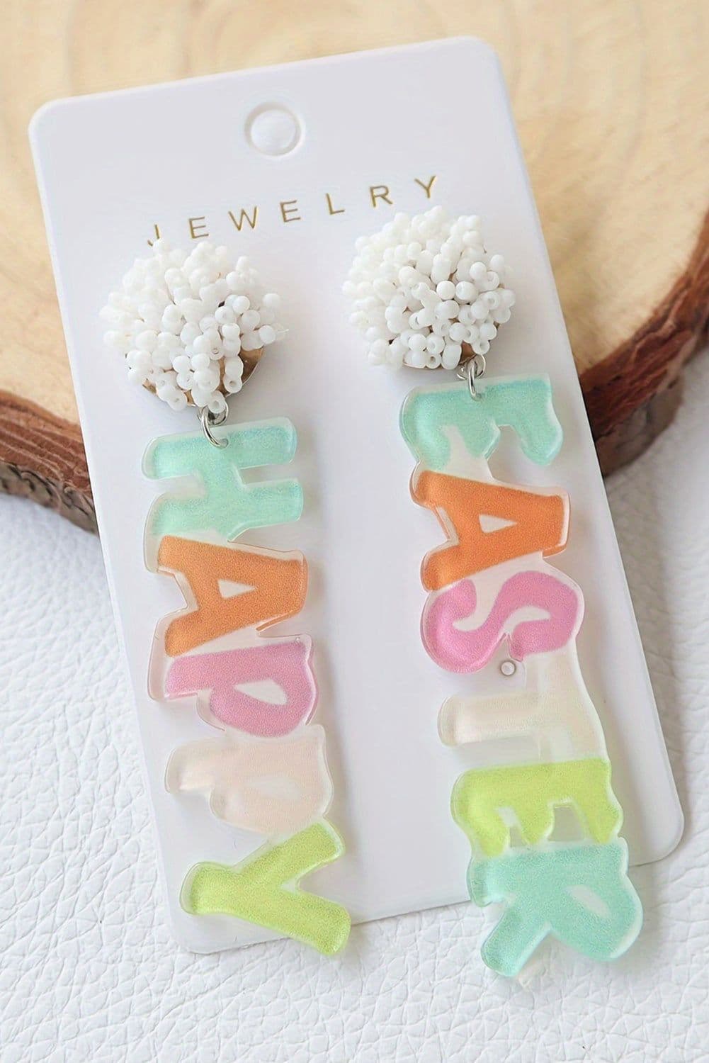 image-Pink Colorful HAPPY EASTER Drop Earrings