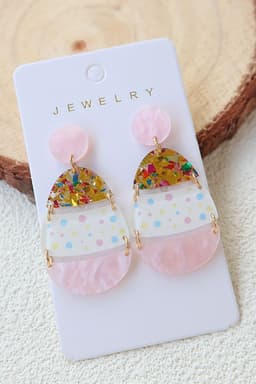 image-Pink Cute Printed Easter Egg Shape Drop Earrings