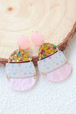 image-Pink Cute Printed Easter Egg Shape Drop Earrings