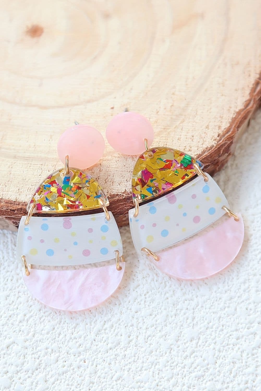 image-Pink Cute Printed Easter Egg Shape Drop Earrings