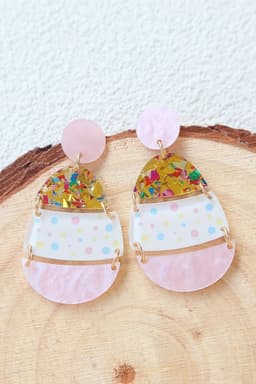 image-Pink Cute Printed Easter Egg Shape Drop Earrings