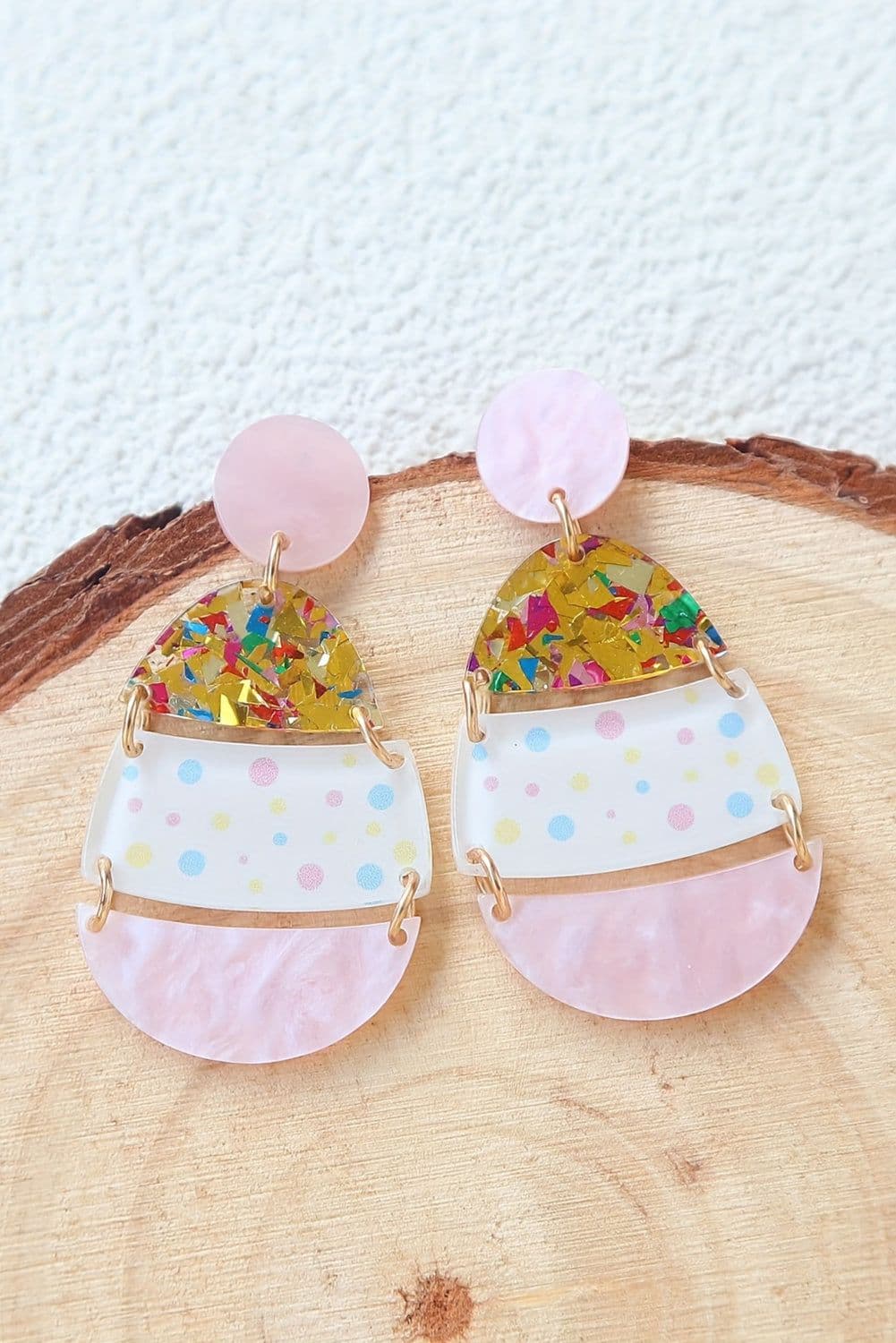 image-Pink Cute Printed Easter Egg Shape Drop Earrings