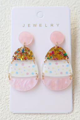image-Pink Cute Printed Easter Egg Shape Drop Earrings