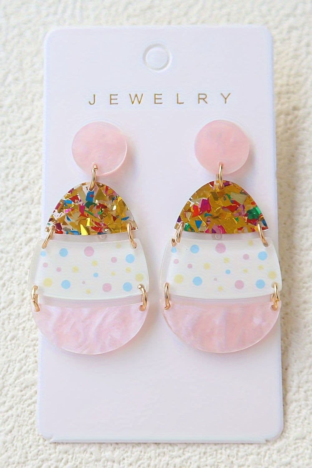 image-Pink Cute Printed Easter Egg Shape Drop Earrings