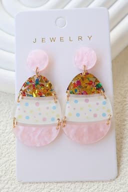 image-Pink Cute Printed Easter Egg Shape Drop Earrings