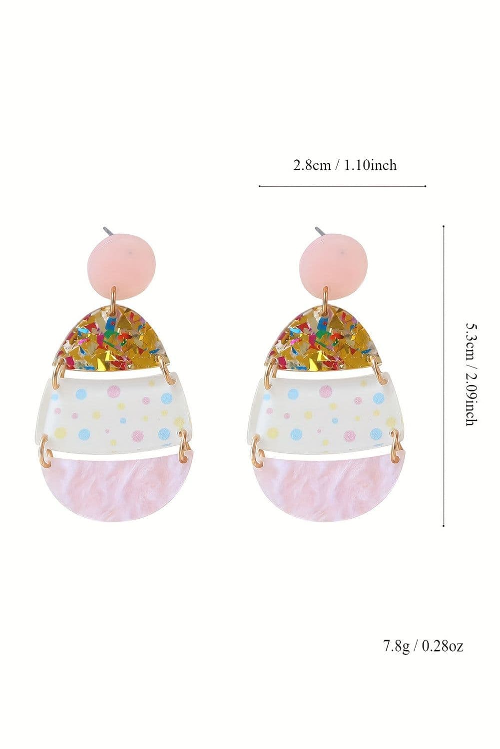 image-Pink Cute Printed Easter Egg Shape Drop Earrings
