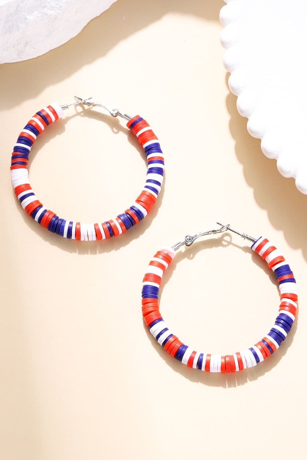 image-Fiery Red Patriotic Multicolored Bead Hoop Earrings