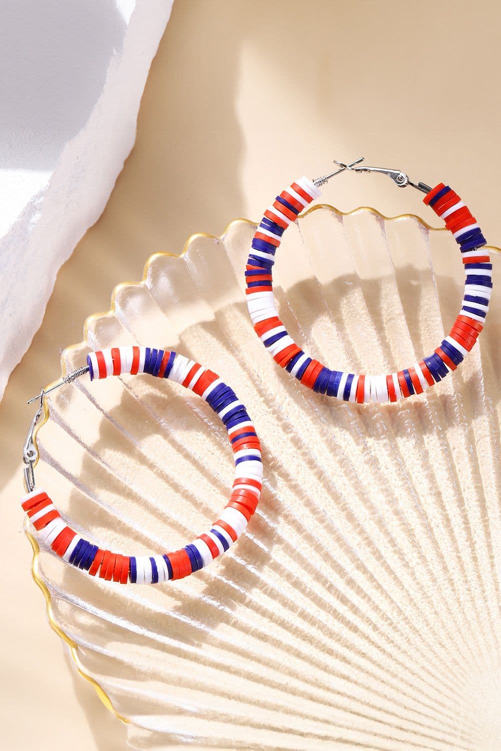 image-Fiery Red Patriotic Multicolored Bead Hoop Earrings
