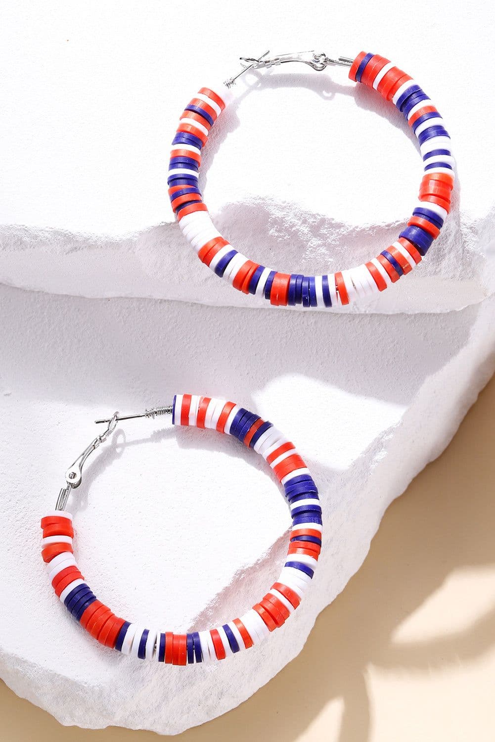 image-Fiery Red Patriotic Multicolored Bead Hoop Earrings