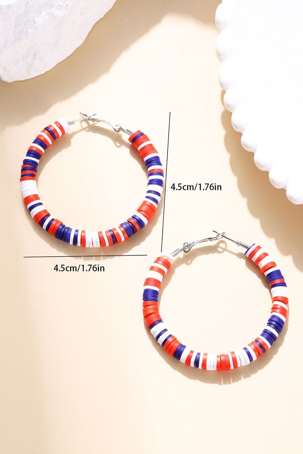 image-Fiery Red Patriotic Multicolored Bead Hoop Earrings