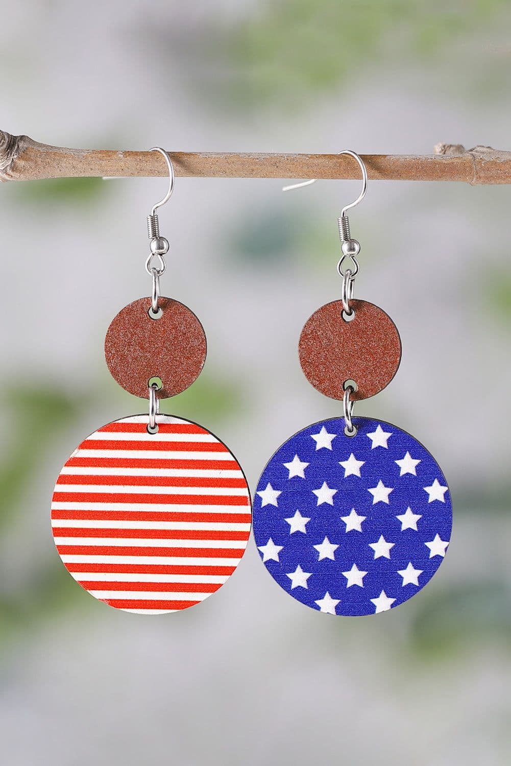 image-Dark Blue 4th of July Wooden Flag Earrings