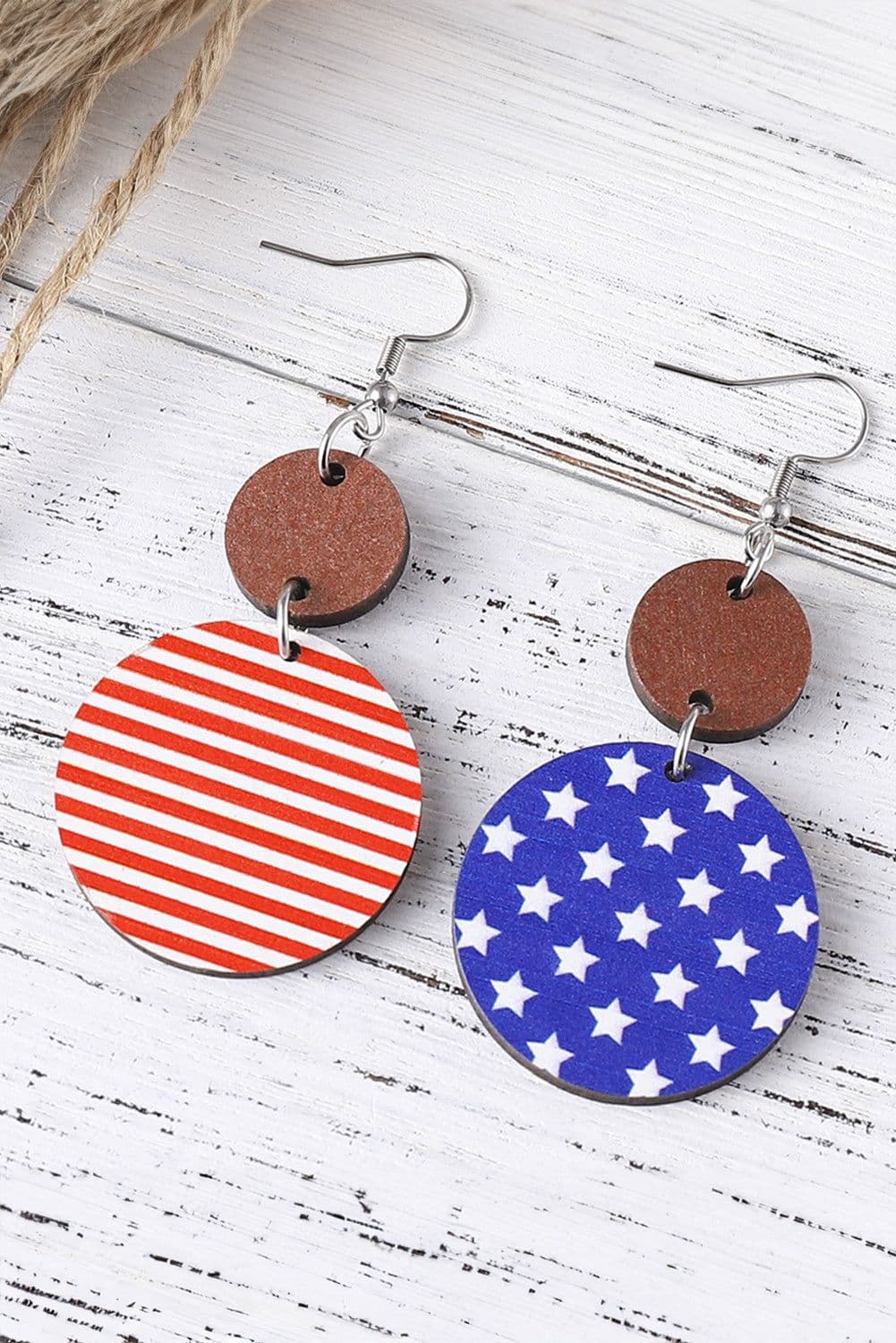 image-Dark Blue 4th of July Wooden Flag Earrings