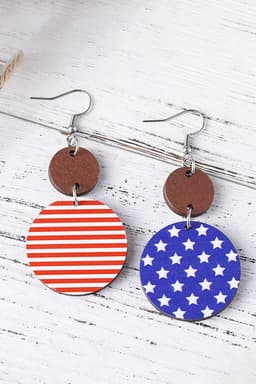 image-Dark Blue 4th of July Wooden Flag Earrings