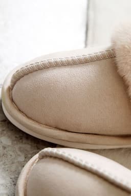 image-Khaki Cut and Sew Faux Suede Plush Lined Slippers