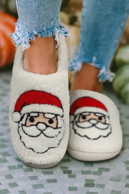 image-White Christmas Santa Clause Graphic Plush Slippers