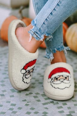image-White Christmas Santa Clause Graphic Plush Slippers