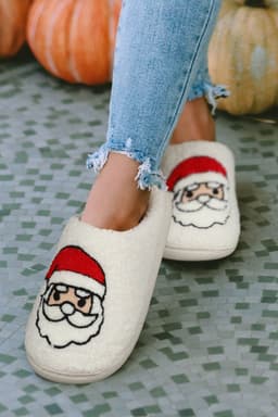 image-White Christmas Santa Clause Graphic Plush Slippers