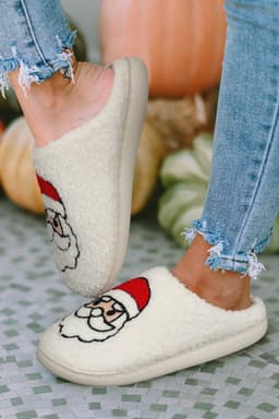 image-White Christmas Santa Clause Graphic Plush Slippers