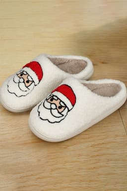 image-White Christmas Santa Clause Graphic Plush Slippers