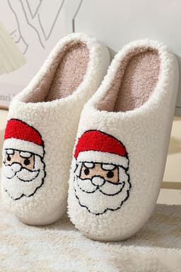 image-White Christmas Santa Clause Graphic Plush Slippers