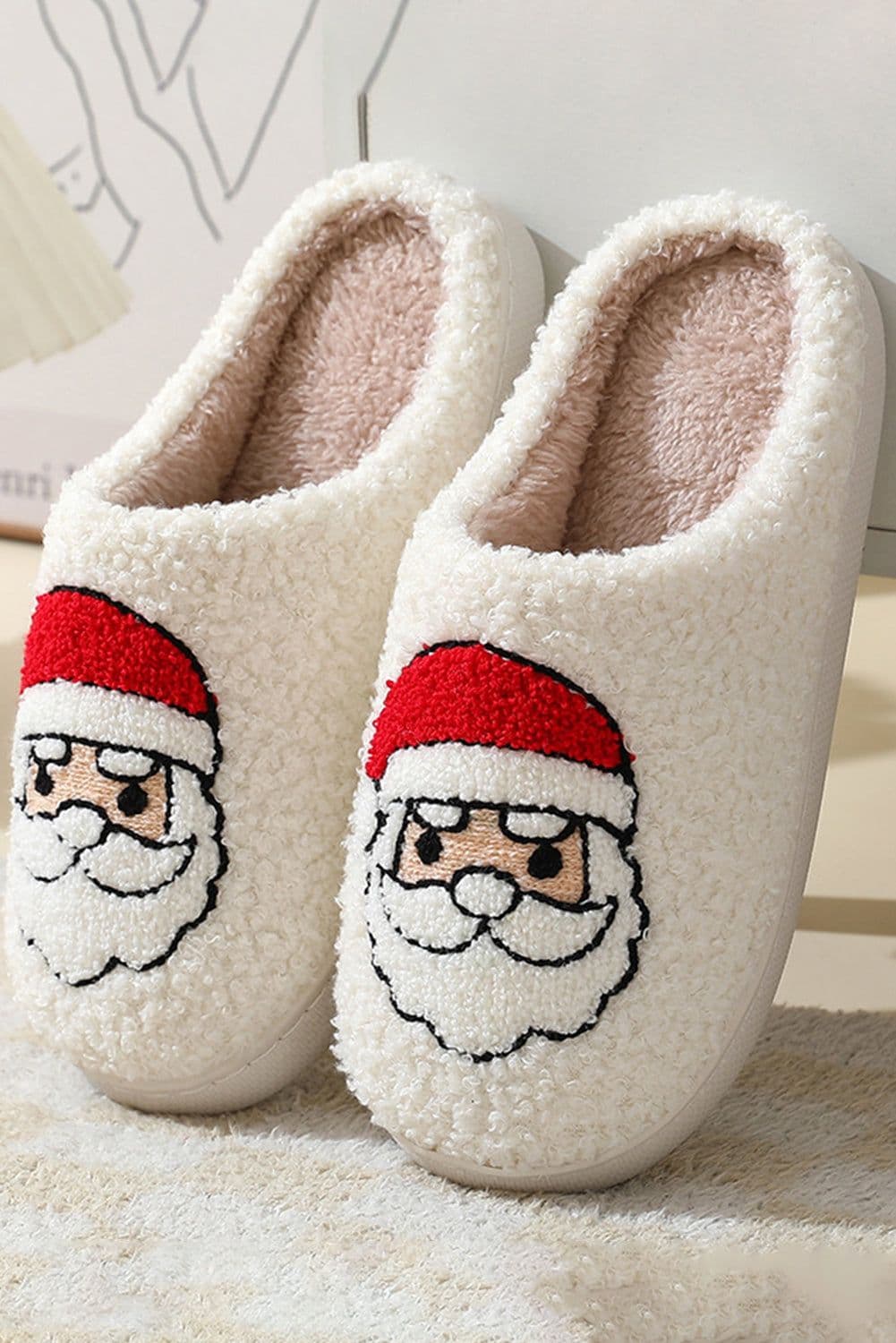 image-White Christmas Santa Clause Graphic Plush Slippers