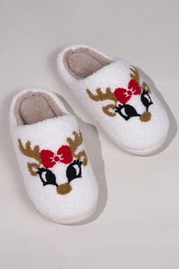 image-White Christmas Cartoon Pattern Plush Slippers