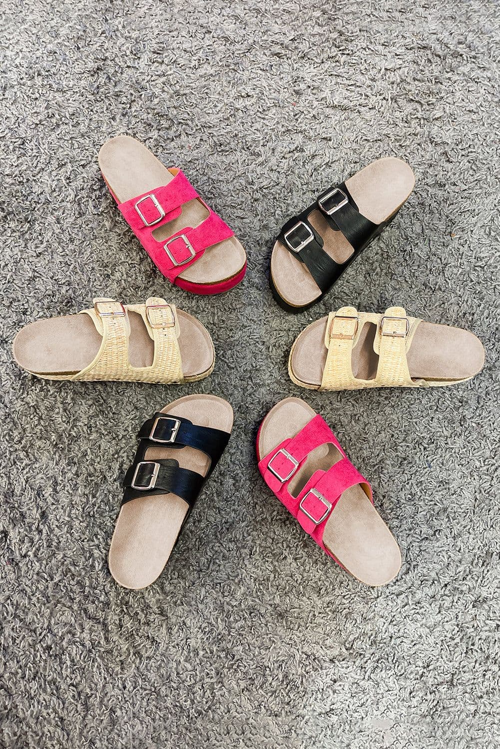 image-Black Suede Buckle Decor Footbed Sandal Slippers
