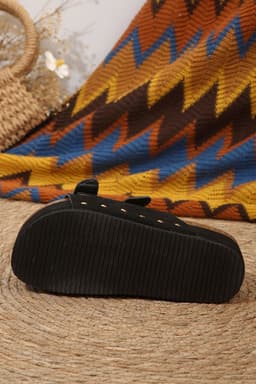 image-Black Suede Buckle Decor Footbed Sandal Slippers