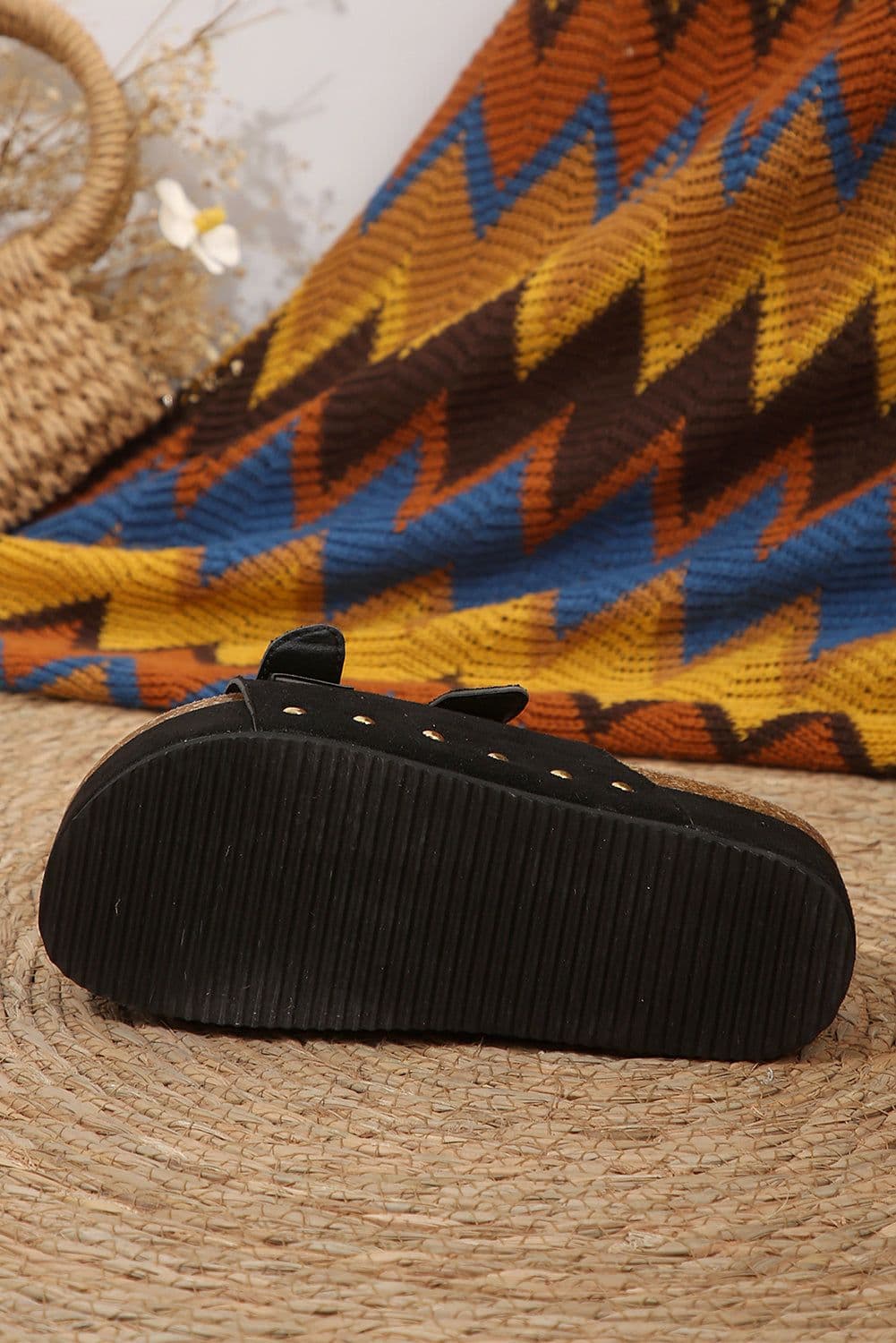 image-Black Suede Buckle Decor Footbed Sandal Slippers