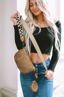 image-Camel Colorblock Strap Chain Shoulder Bag With Coin Purse