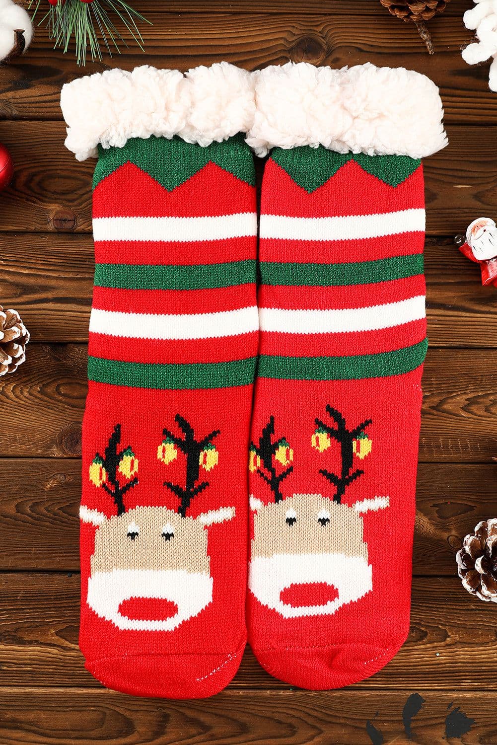 image-Fiery Red Christmas Cartoon Pattern Woolen Knit Socks