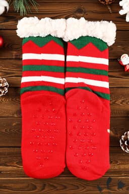 image-Fiery Red Christmas Cartoon Pattern Woolen Knit Socks
