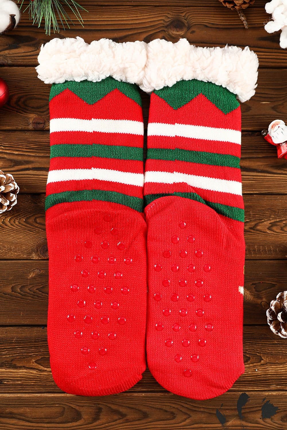 image-Fiery Red Christmas Cartoon Pattern Woolen Knit Socks