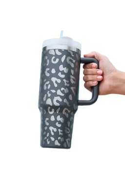 image-Black Leopard Print 40OZ Stainless Steel Portable Cup with Handle