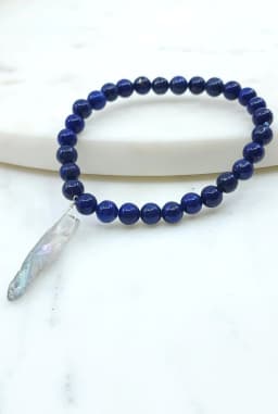 image-Lapis Lazuli Bracelet with Grey Titanium Quartz Crystal