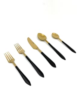 image-Stainless Steel Mette Black and Golden Flatware set of 20