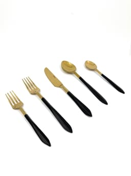 image-Stainless Steel Mette Black and Golden Flatware set of 20