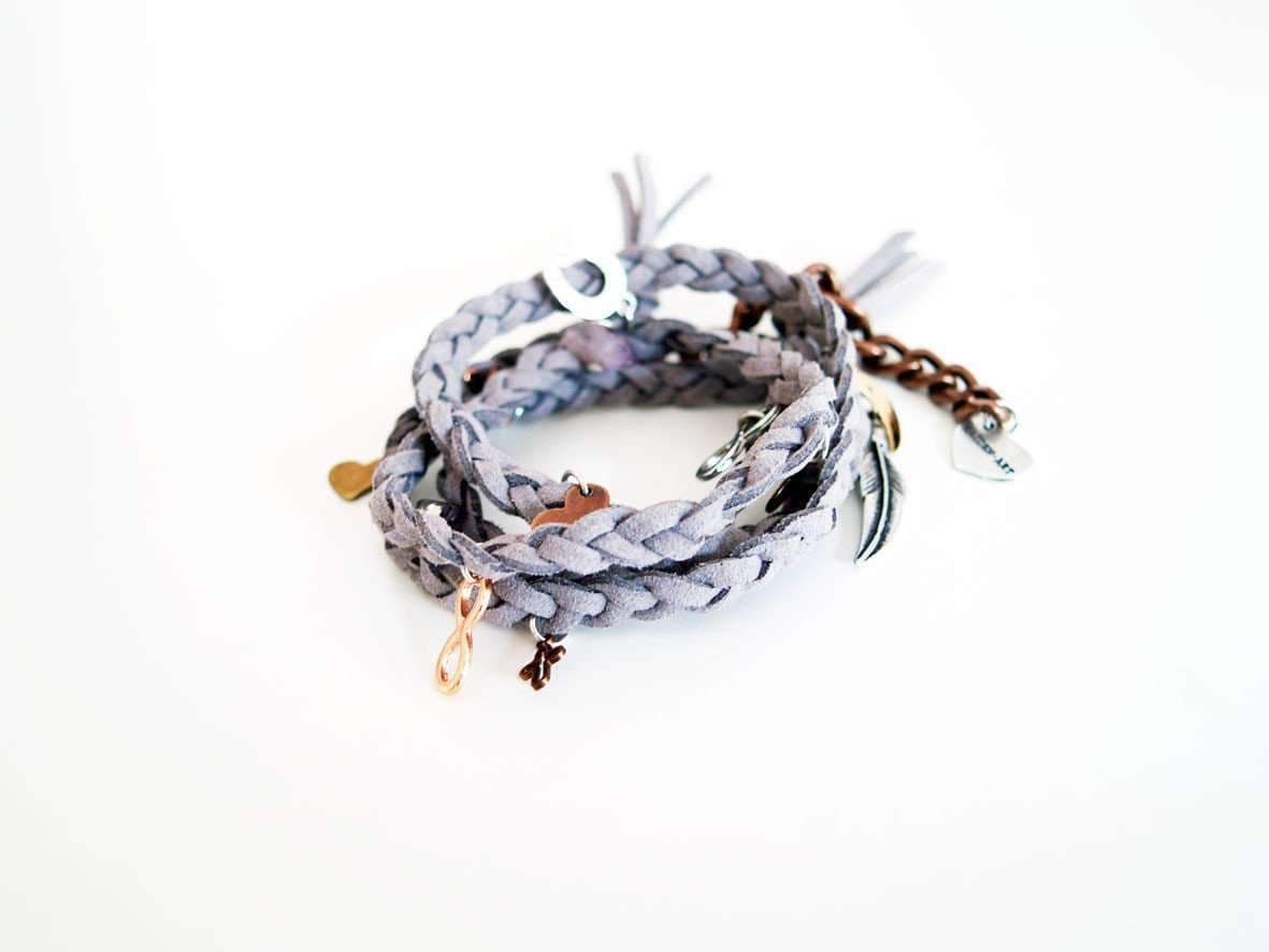 image-Dust wraparound bracelet in deerskin leather with charms