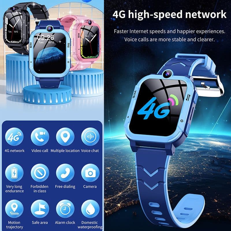 image-4G Android Kids Smartwatch with SIM Card, GPS + WiFi + LBS Tracker,