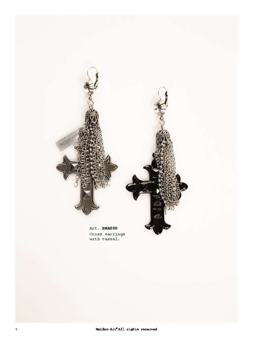 image-Dangle and Drop Earrings with cross pendants, tassels and crystals in