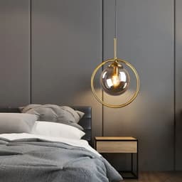 image-Modern Glass Ball Pendant Lighting Fixture Golden Ring Kitchen Dining Room Bedside Hanging Lamps Luminaire Suspension Lights