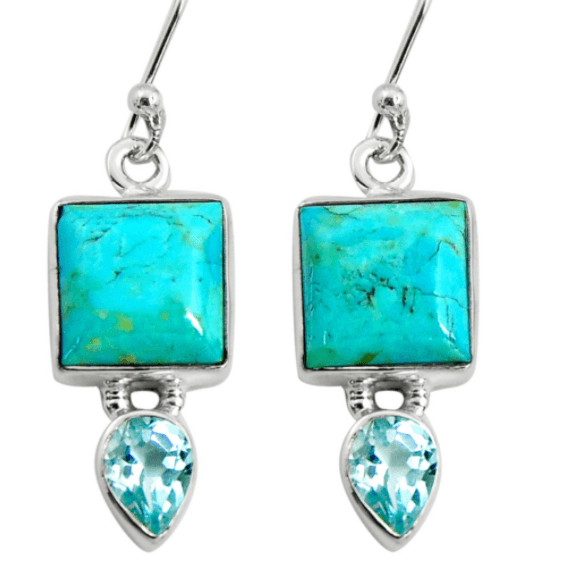 image-Boucles d'oreilles “Succès et Sérénité” en Turquoise, Topaze et Argent