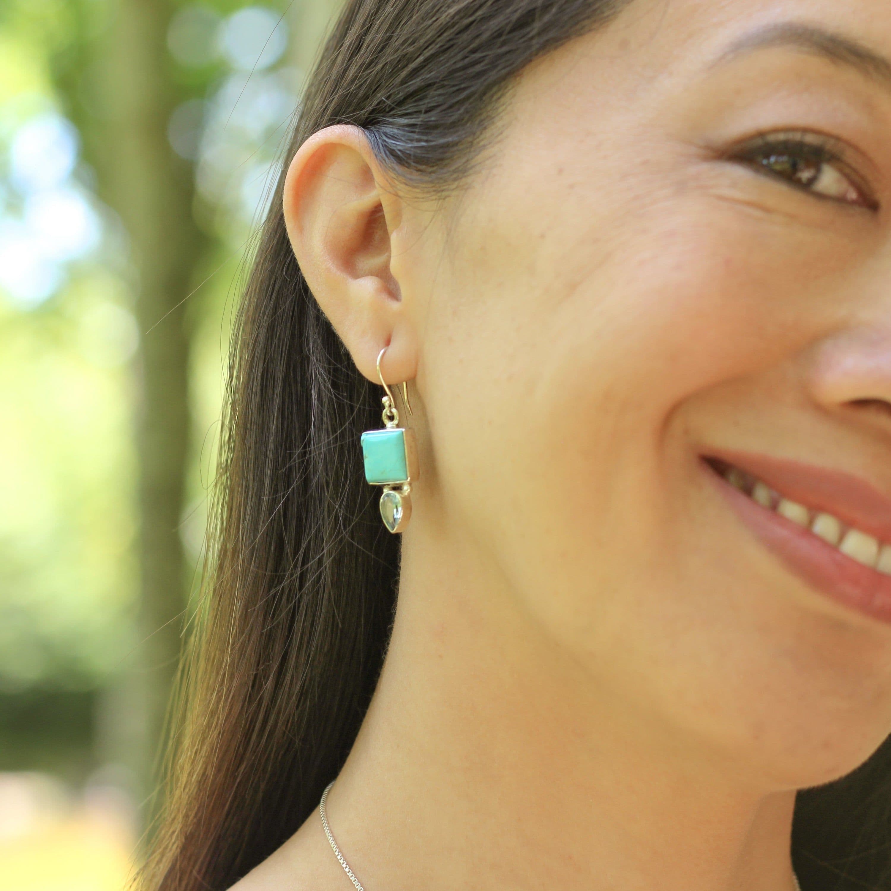 image-Boucles d'oreilles “Succès et Sérénité” en Turquoise, Topaze et Argent