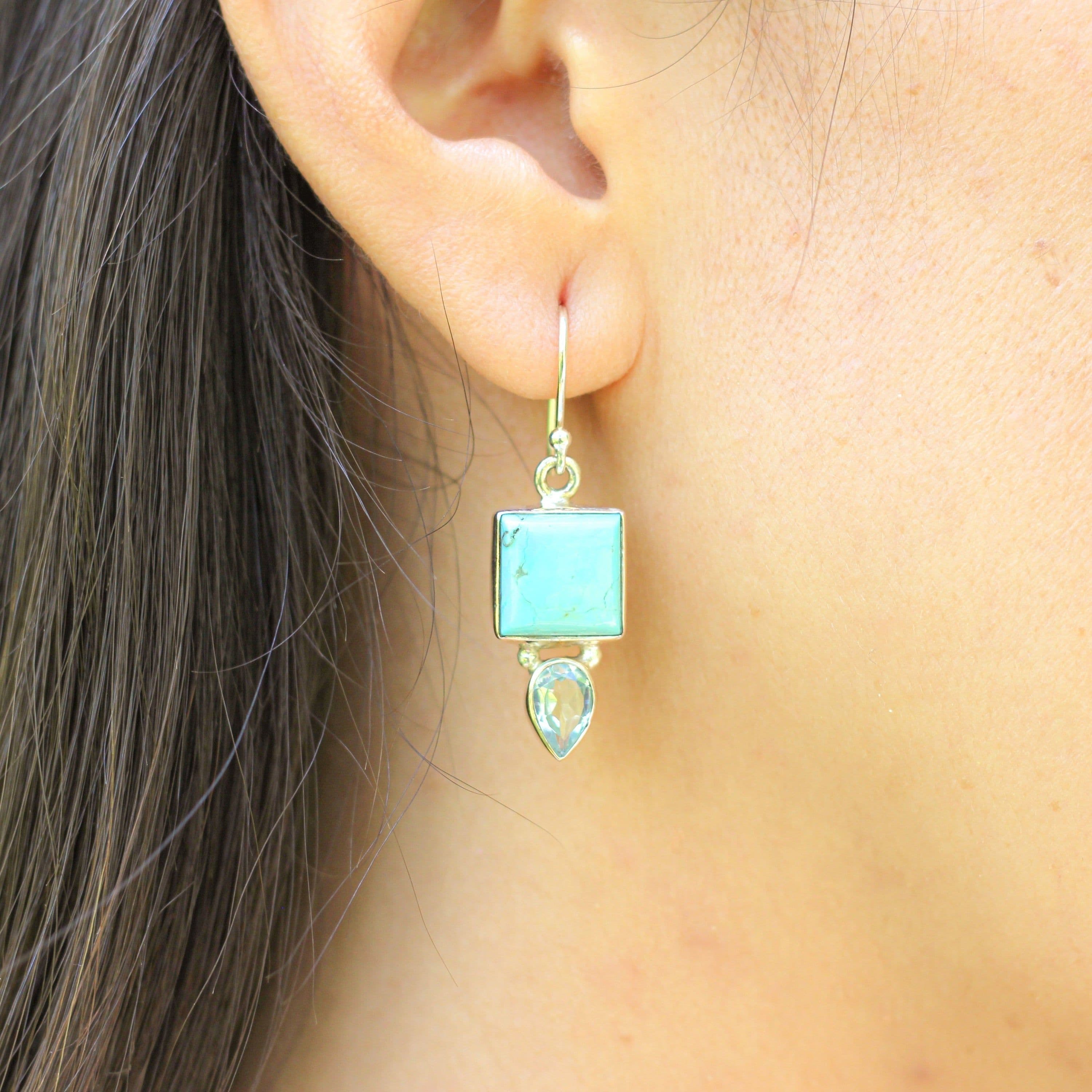 image-Boucles d'oreilles “Succès et Sérénité” en Turquoise, Topaze et Argent