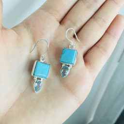 image-Boucles d'oreilles “Succès et Sérénité” en Turquoise, Topaze et Argent