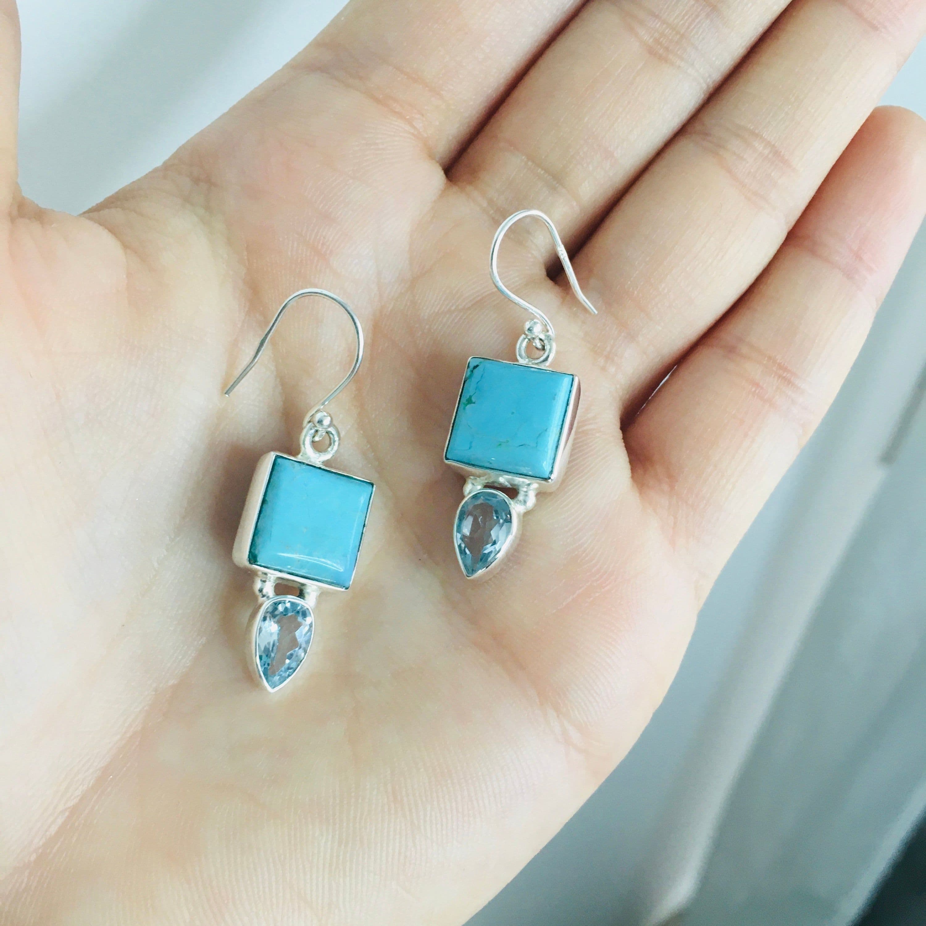 image-Boucles d'oreilles “Succès et Sérénité” en Turquoise, Topaze et Argent