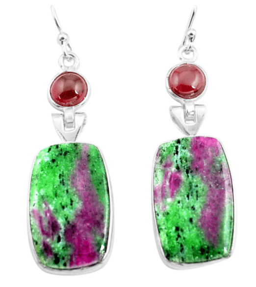 image-Boucles d'oreilles "Voie du Coeur" en Rubis Zoisite et Argent 925
