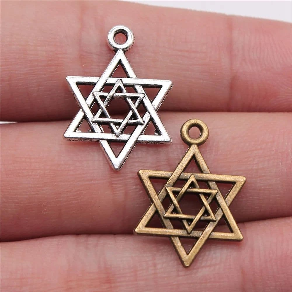 image-WYSIWYG 20pcs 22mm Antique Silver Color Antique Bronze Plated Star Of David Pendants Star Of David Charm David Star Pendant